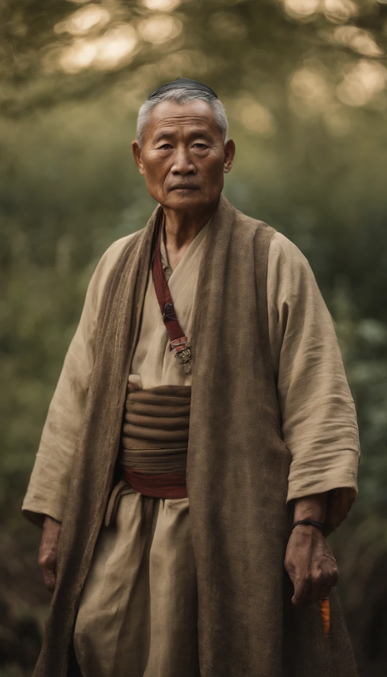 Portrait of fat old Chinese man（immortal）；largeeyes、二重まぶた、with a round face、Long beard、White hair、no headwear、Hair tied up；yellow clothing。solid color backdrop[[[paper texture 1.0]]];（close-up1.2），Audience visual inspection（facing at the camera）；真实感、hyper HD, retinas, tmasterpiece, Acura, Anatomically correct, Award-Awarded, high high quality, high detal, super detailing, ctextured skin, Best quality, A high resolution,k hd, 4K, 8K, 16k。