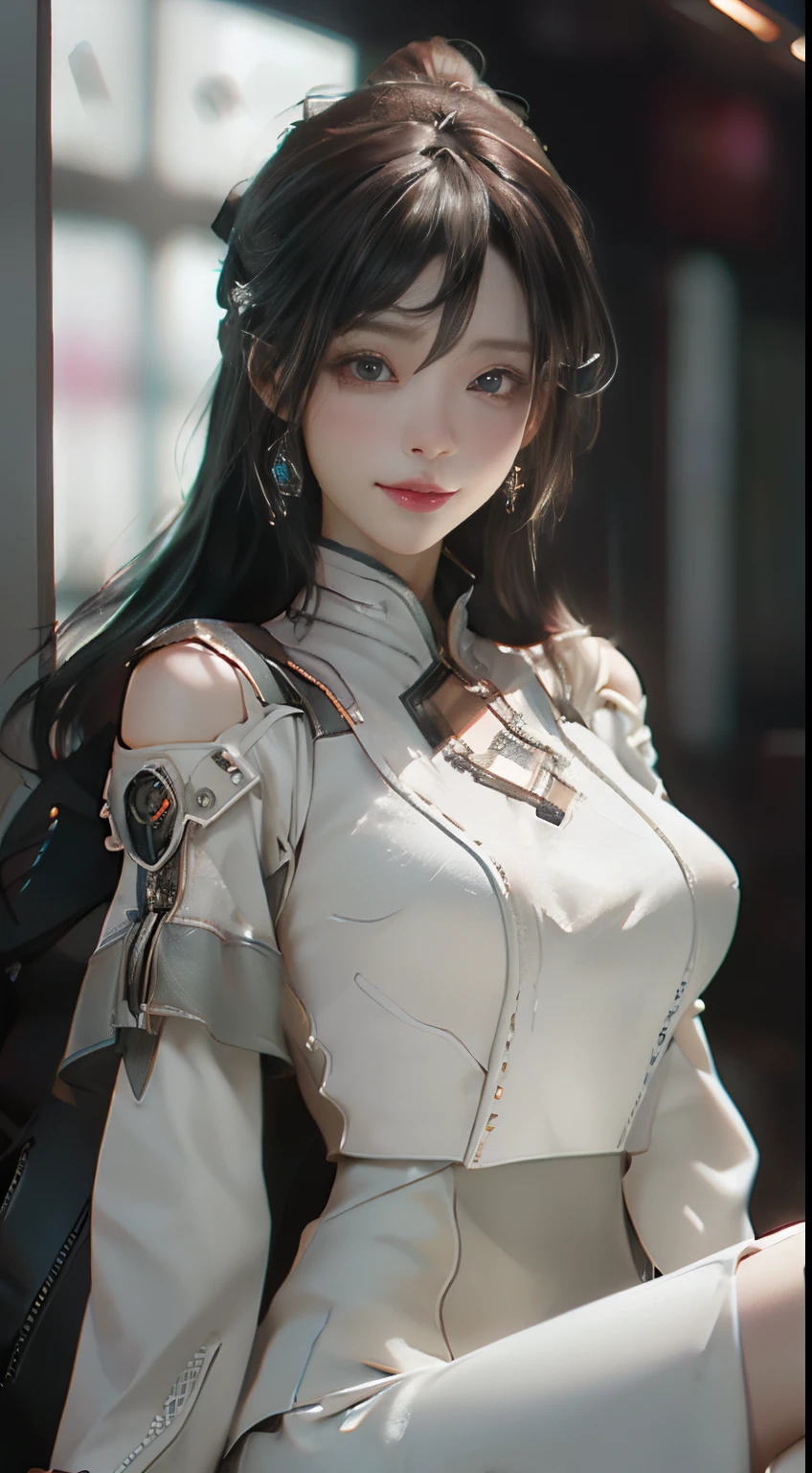 ((Best quality at best)), ((tmasterpiece)), (the detail:1.4), 3D, images of beautiful cyberpunk women,HighDynamicRange(HighDynamicRange),Ray traching,NVIDIA RTX,Hyper-Resolution,Unreal 5,sub surface scattering、PBR textures、White hair,incredibly long hair,ssmile,overlooks,电影灯光,sitting on the motorcycle,post-proces、Anisotropy Filtering、depth of fields、maximum definition and sharpness、Many-Layer Textures、Albedo e mapas Speculares、Surface Coloring、Accurately simulate the interaction of light with materials、proporções perfeitas、Octagonal rendering、Dichroic light、largeaperture、Low ISO、White balance、the rule of thirds、8K original、