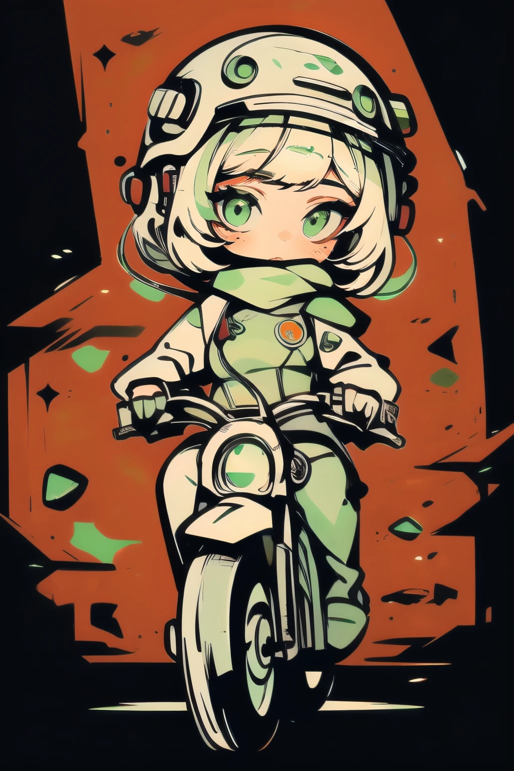 Highest image quality, outstanding details, ultra-high resolution, (realism: 1.4), the best illustration, favor details, highly condensed 1girl, with a delicate and beautiful face, dressed in a black and green mecha, wearing a mecha helmet, holding a directional controller, riding on a motorcycle, the background is a high-tech lighting scene of the future city.