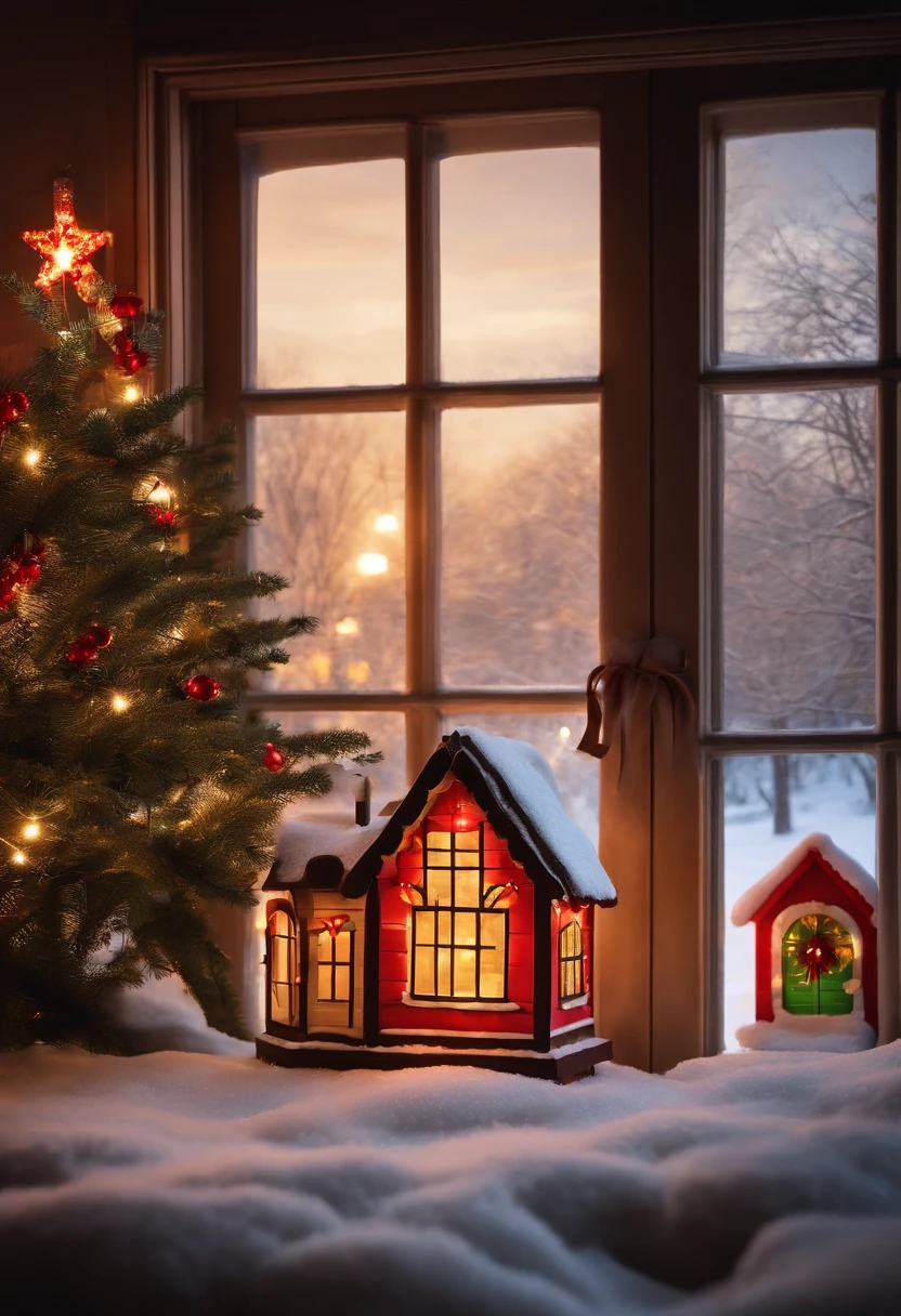 /Imagine Prompt: Beautiful wooden plank shows warm Christmas scene. On this wooden plank, Admire the white snow-covered winter scenery, And the magic of Christmas permeates.
On the snow, A tall Christmas is established there, Decorated with colorful lights and flashing decorations. There is an exquisite gift box under the tr
E, All packed in gorgeous colored paper, Waiting to be opened. A small house next to the tree also decorates the Christmas atmosphere. Red and green light strips are hanging on the window, And warm light scatters from the window through the window.