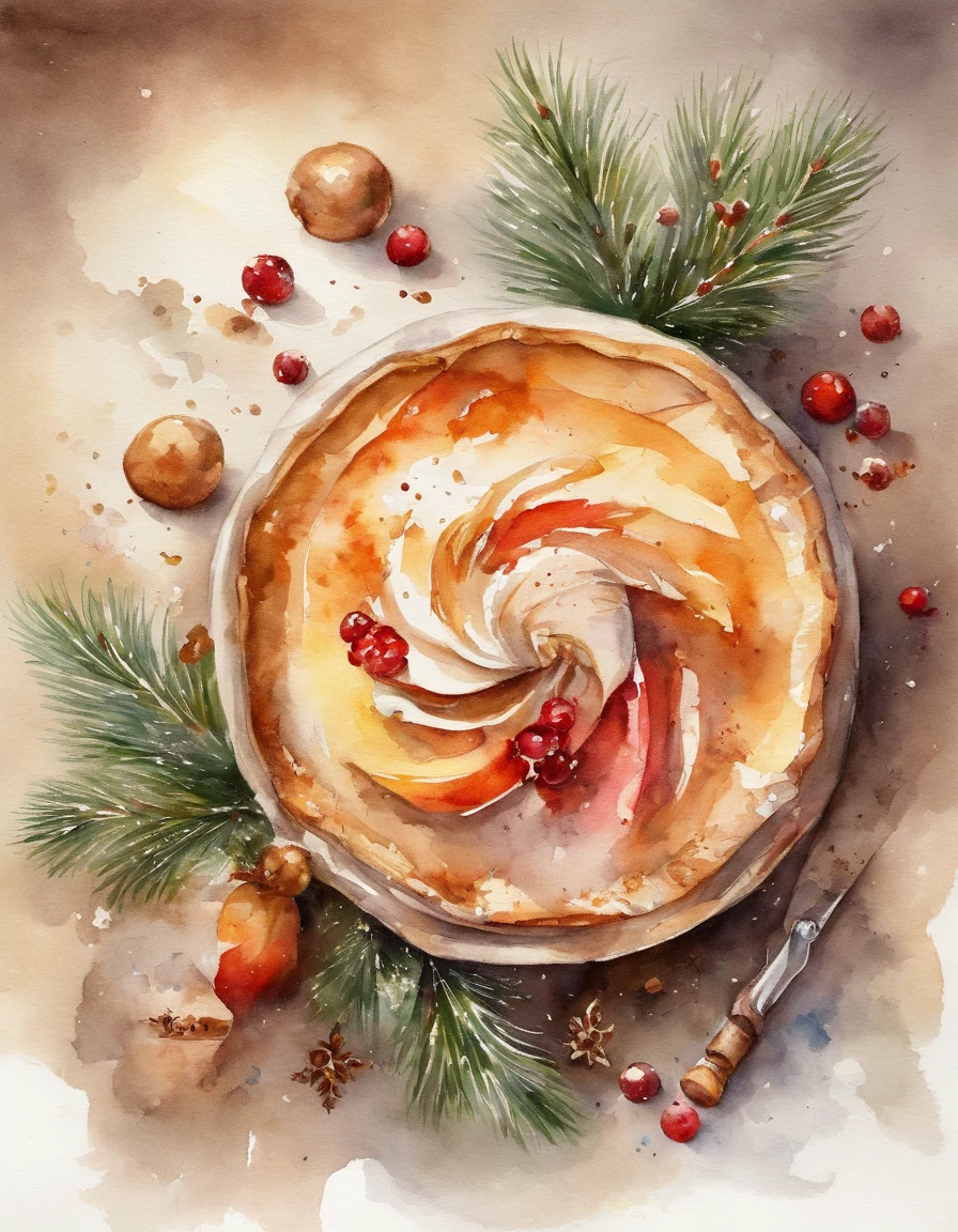 Think of an exquisite Christmas flyer, With space to write invitations, watercolor paiting, Trending on ArtStation, Sharp Focus, studio photo, Intricate details, Highly detailed, By Greg Rutkowski