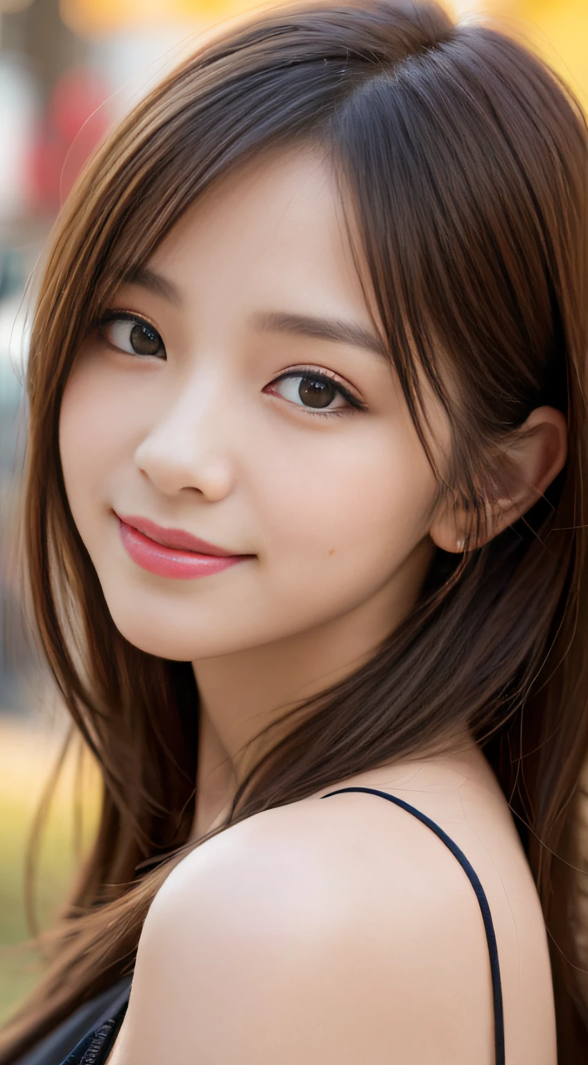 masutepiece, Best Quality, Illustration, Ultra-detailed, finely detail, hight resolution, 8K Wallpaper, Perfect dynamic composition, Beautiful detailed eyes, Autumn Women's Fashion,waved hair,small tits、Natural Color Lip, Bold sexy poses,Smile,Harajuku、20 years girl、Cute、Sexy shot looking at camera