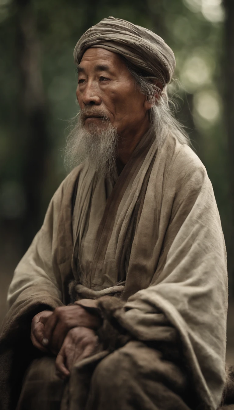 classical、a little bit chubby、Portrait of an old man in China（undying）；largeeyes、二重まぶた、with a round face、[[Low cheekbones]]、Long beard、White hair、no headwear、hair tying up；yellow clothing。solid color backdrop[[[paper texture 1.0]]];（close-up1.2），Audience visual inspection（facing at the camera）；真实感、hyper HD, retinas, tmasterpiece, Acura, Anatomically correct, Award-Awarded, high high quality, high detal, super detailing, ctextured skin, Best quality at best, A high resolution,k hd, 4K, 8K, 16k。