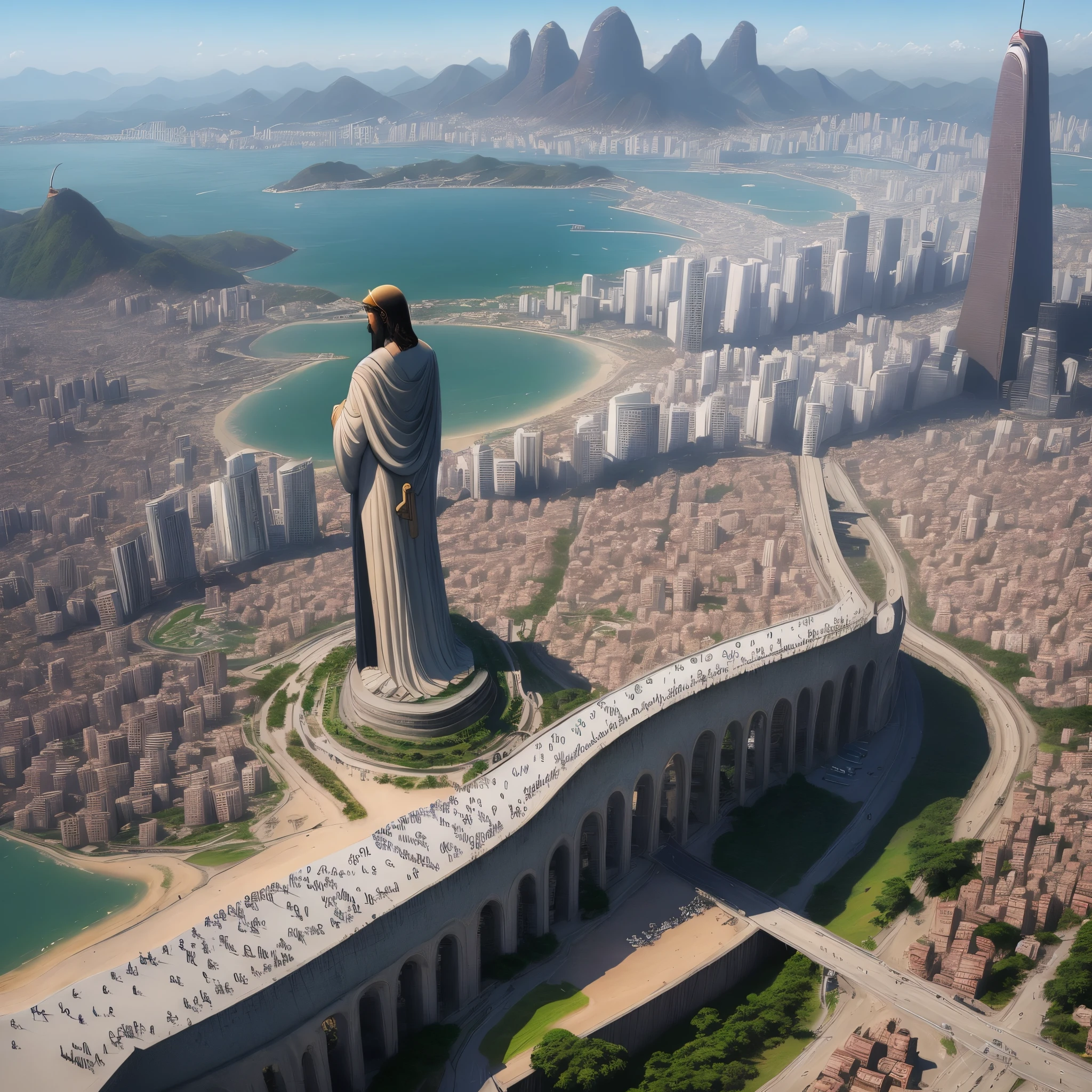 Desenhe o Cristo redentor com carros voadores ao seu redor, como se o rio de janeiro fosse uma cidade futurista