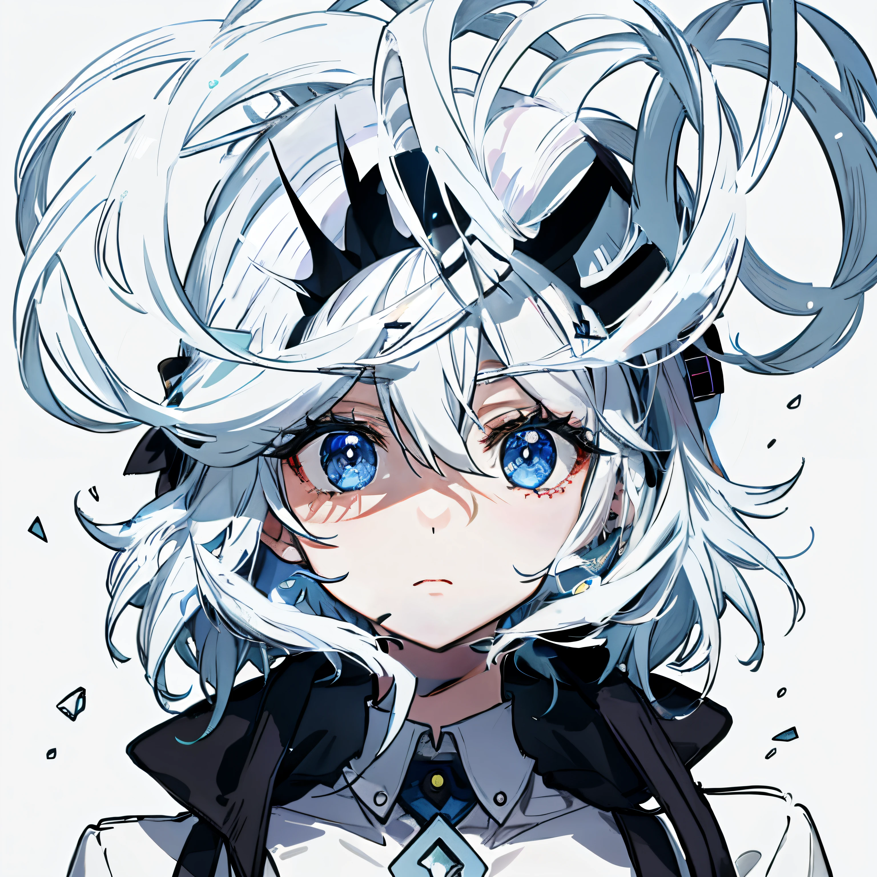 Anime girl with white hair, blue eyes and black coat, Official artwork, Komaeda Nagito, from the night of the ark, White hair, whaite hair, Zin Ai, best anime 4k konachan wallpapers, Detailed anime character art, a silver haired mad, Key anime art, 2 d anime style, white-haired god, detailed digital anime art