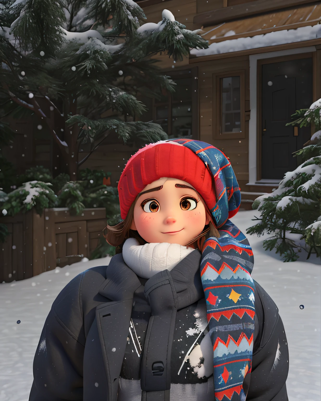 arafed girl in a red hat and black jacket, in snow, snowing outside, in the snow, outside in snow snowing, covered!, she‘s wearing a red scarf, ???, during snowfall, photo 2 0 1 0, standing in the snow, snowy, snowy day, only snow in the background, hi, awesome, profile pic