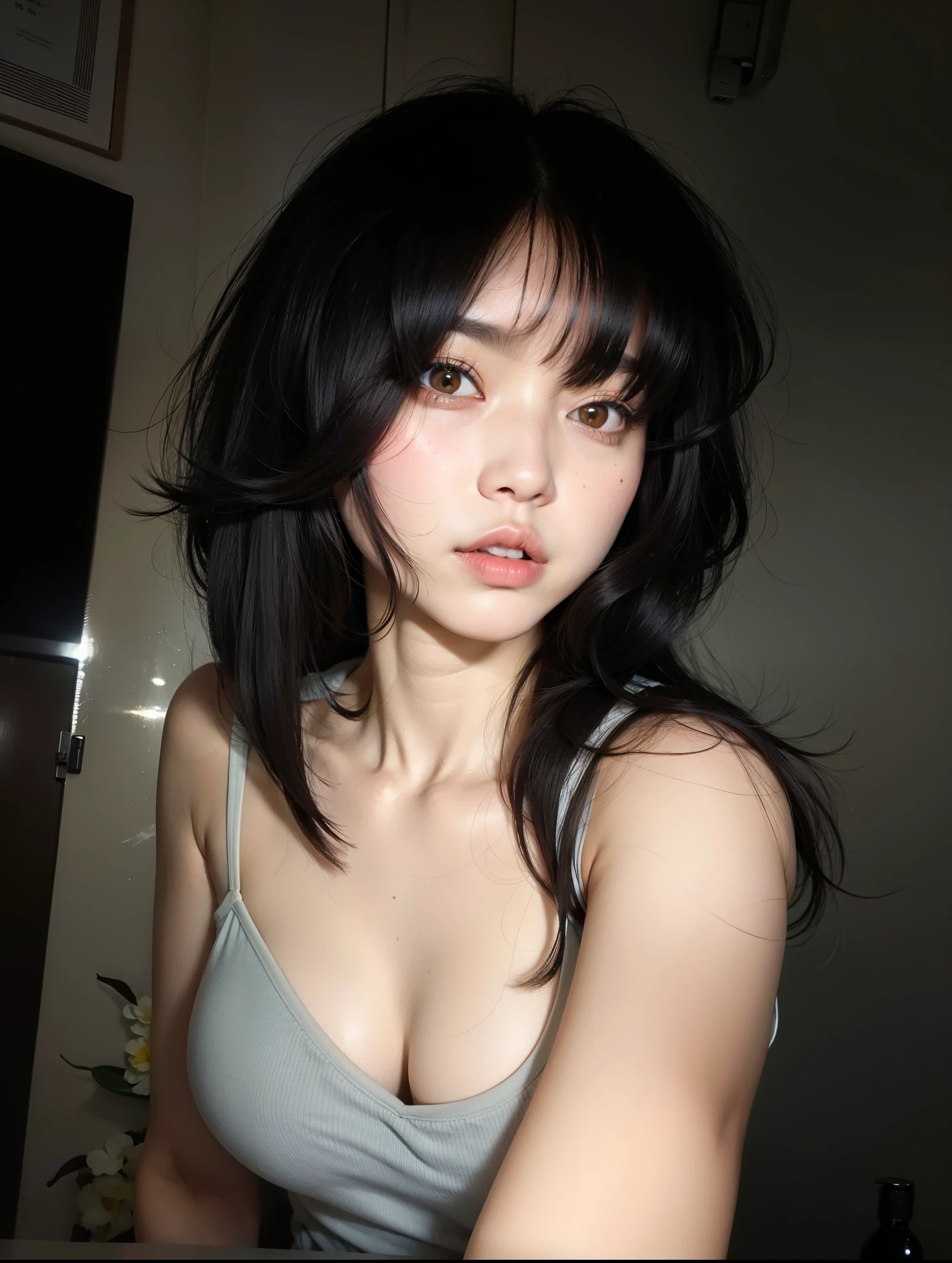 Mujer arafed con cabello negro y camiseta blanca., Ella tiene el pelo negro con flequillo, flequillo desordenado, con flequillo completo, cruel korean goth girl, con flequillo, Asian girl, Peinado blanco de corte hime, flequillo esponjoso, con el pelo corto, ulzzang, cabello whitebangs cabello, Xision Wu, Cabello negro Hime cortado, an asian woman