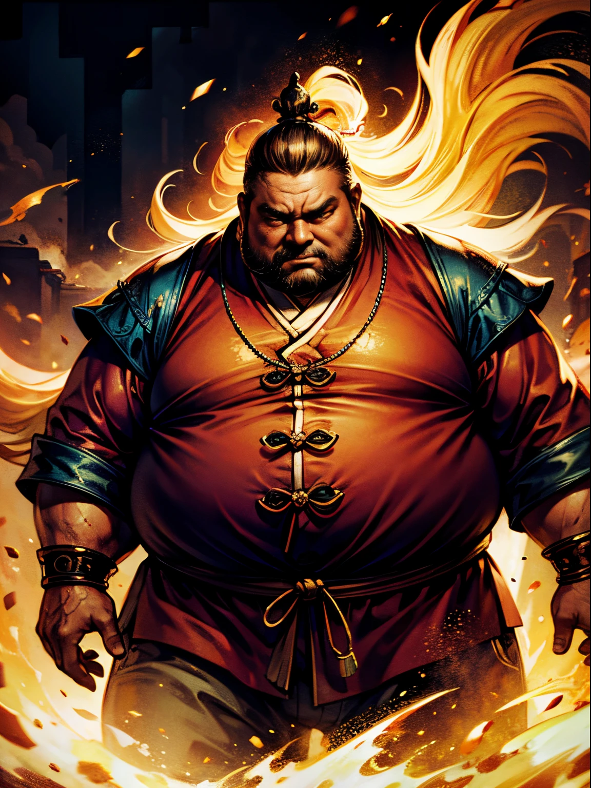 Dark complexion,fat man,Oily middle-aged man,merchant(Best Picture Quality,4K,A high resolution:1.2),hyper-detailing,realistically)super detailing,highly details,Chinese Ancient Times,ancient wind,fully body photo