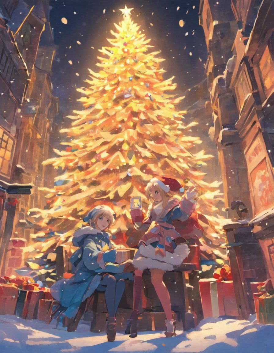 Christmas tree imitation and snow imitation inside the carton box
