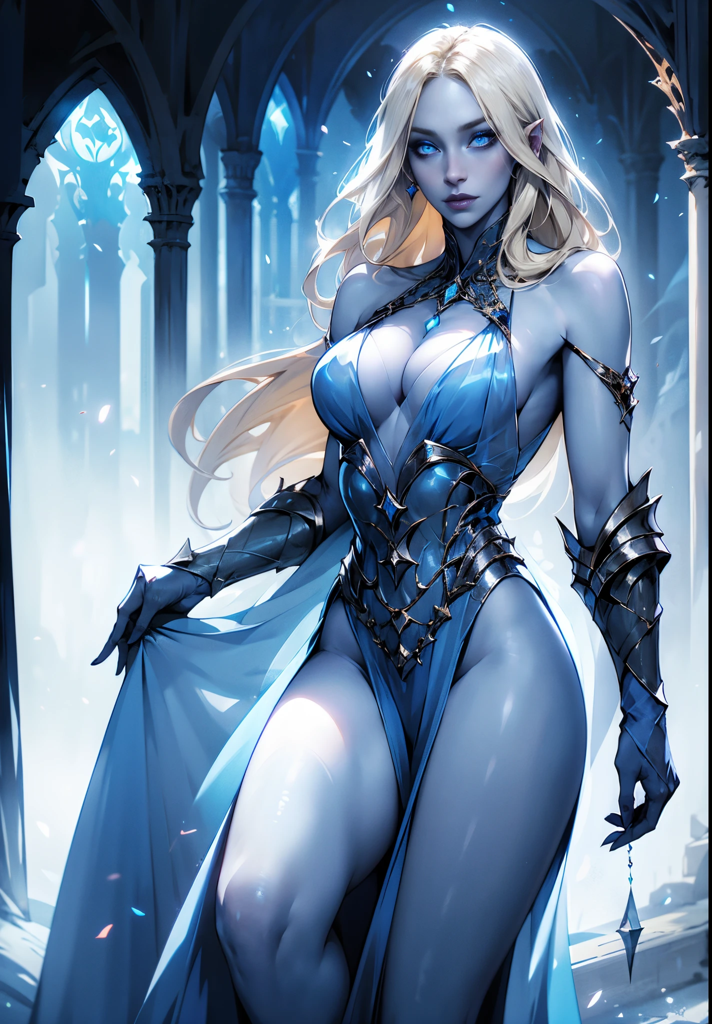 dark fantasy, sexy princess, girl, long pale blonde hair, blue eyes, cute face, candid translucent dress, expressive breasts, hd