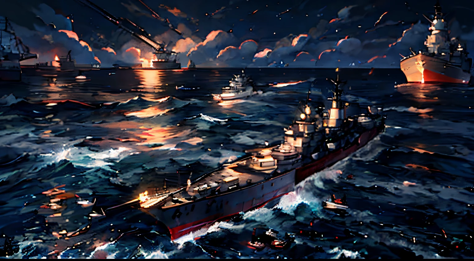 Painting of a large ship in the middle of a body of water - SeaArt AI