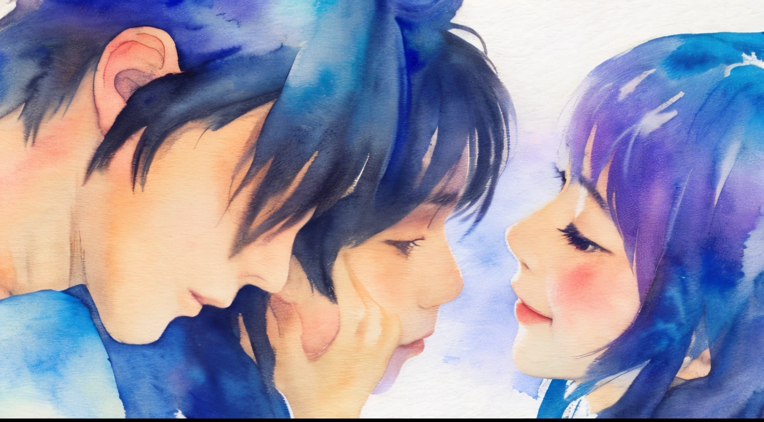 two people in passionate love、woman anime watercolor painting image generation