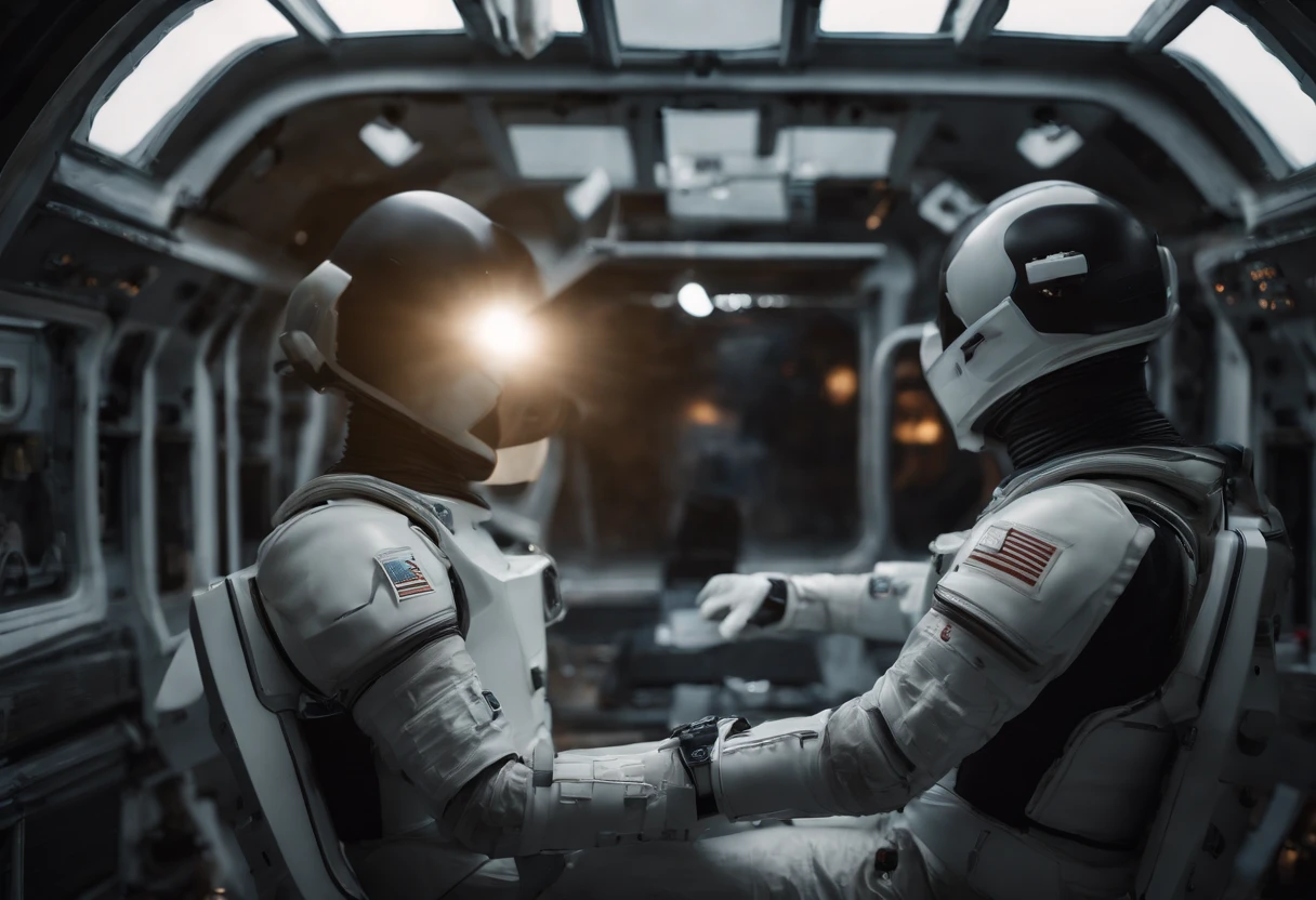 Best quality, , 超高分辨率, (Realistic photography:1.4), 30-40 robots and astronauts are repairing a broken spacecraft in space, ((Zero gravity)), parts floating around in space, floating in space, construction site, star wars, light speed, black hole, star trek, aerodynamic fast spaceship.