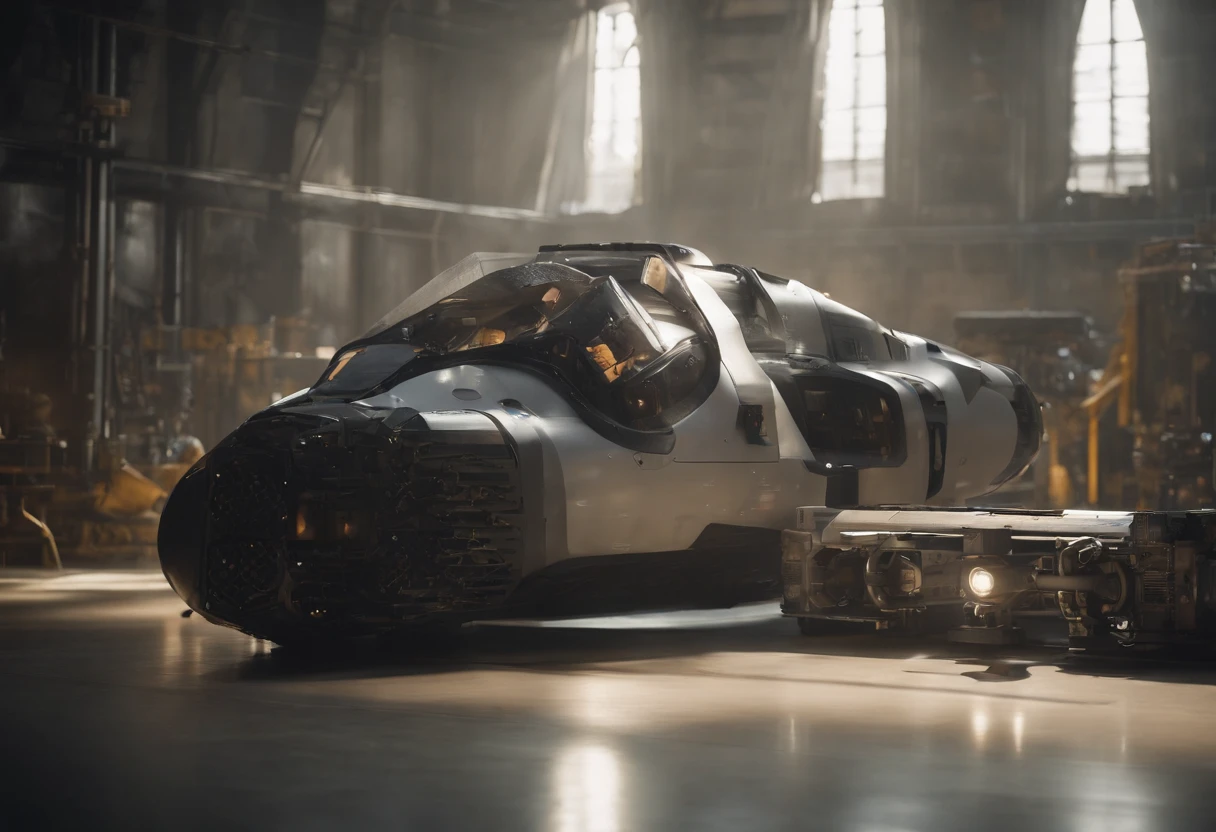 Best quality, , 超高分辨率, (Realistic photography:1.4), 30-40 robots and astronauts are repairing a broken spacecraft in space, ((Zero gravity)), parts floating around in space, floating in space, construction site,  star wars, light speed, black hole, star trek, aerodynamic fast spaceship.