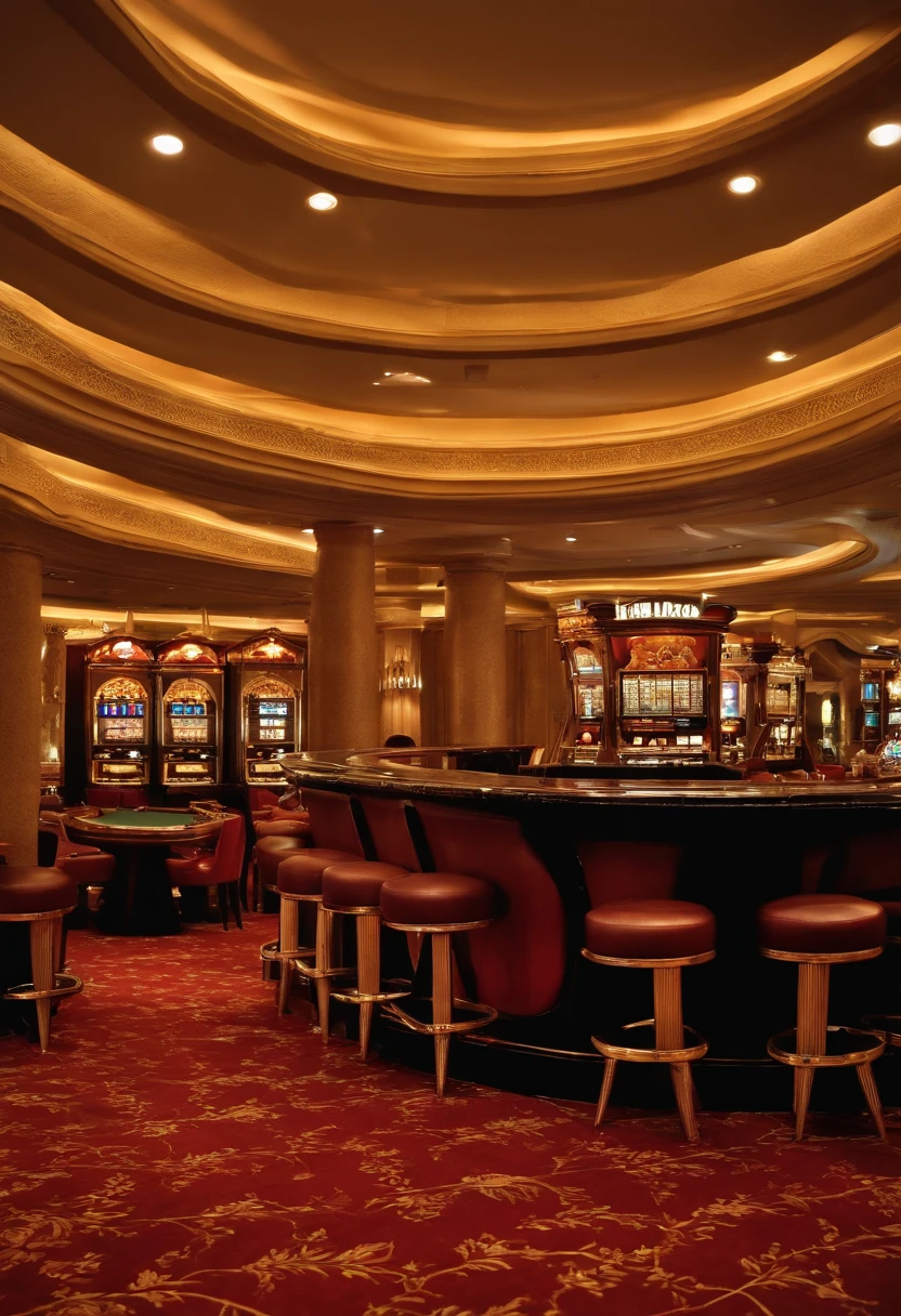 A photo of a luxurious casino at dawn,original,Hugh Hefner, the founder of Playboy magazine, was known for his distinctive appearance: often clad in luxurious silk pajamas or a smoking jacket, paired with a sailor’s cap or a smoking pipe, projecting an image of casual opulence. He maintained a well-groomed look with his hair neatly combed back, and later in life, he was recognized by his mature, yet charming demeanor.