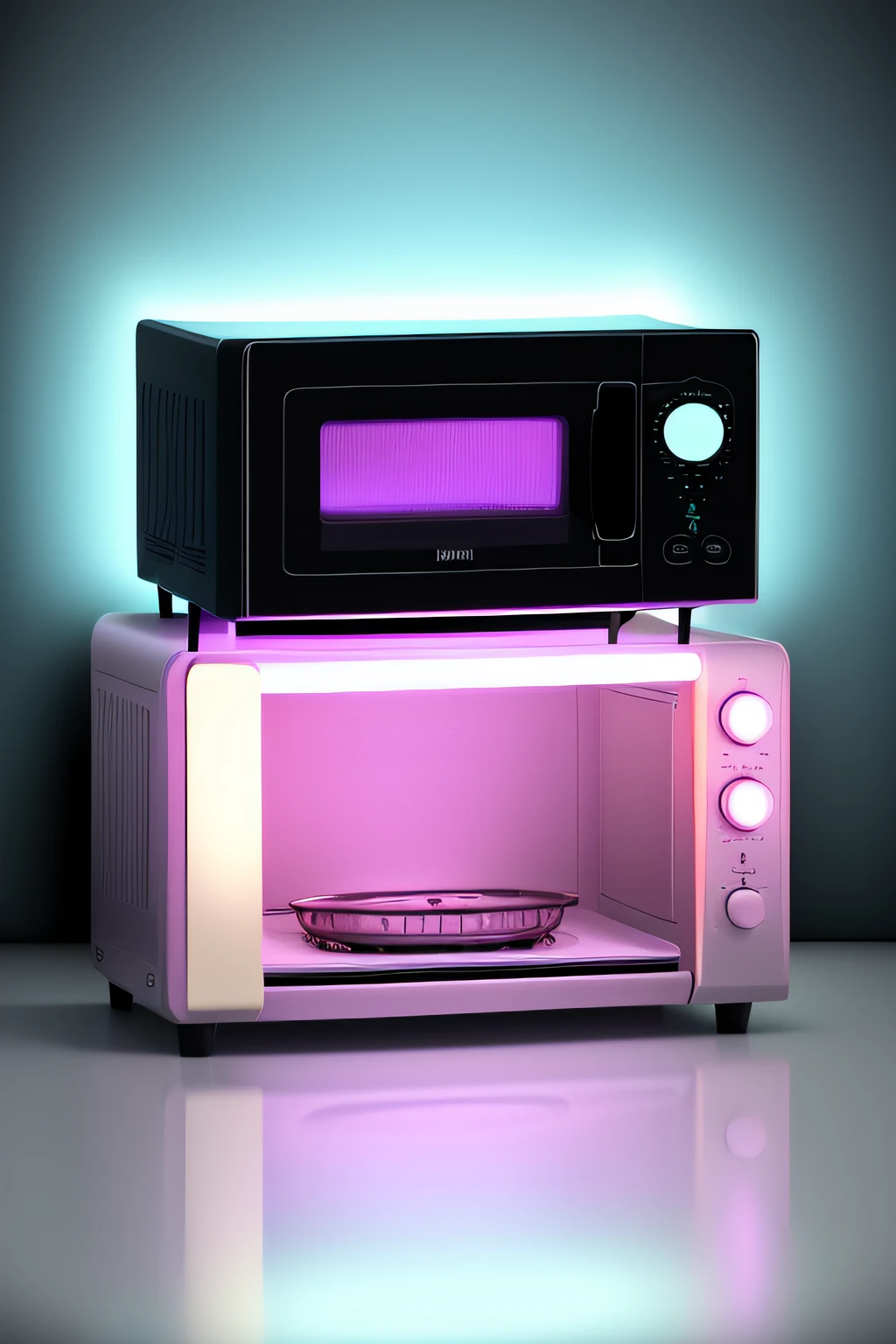 Haunted Microwave，Has a weird and supernatural appearance，(Glow from the inside out), An atmosphere suggesting that the toaster is possessed by a ghost..., dim kitchen background, Spooky like, supernatural elements in images, Ethereal, (floating food），illuminations，Best quality at best，tmasterpiece，（pastel colour：1.2）