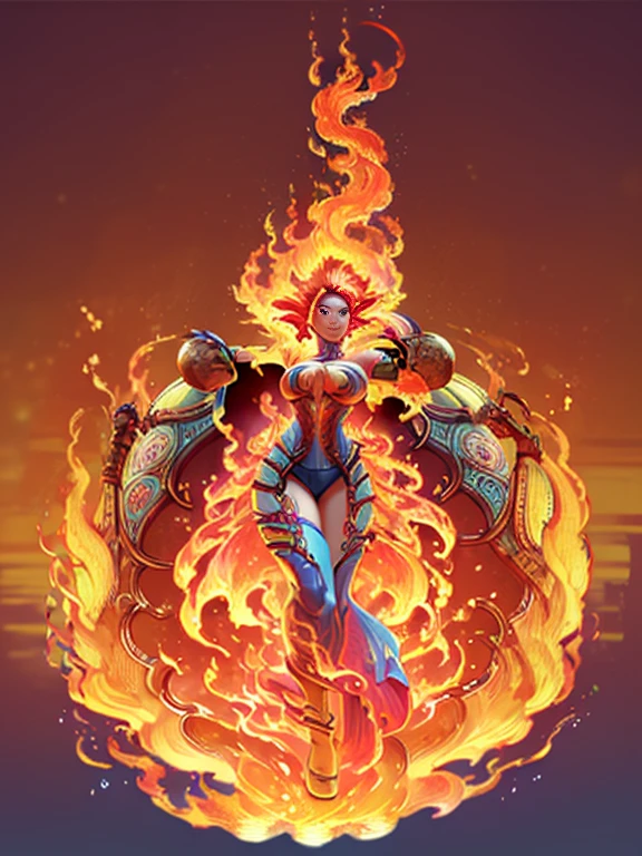 Fantasyart、(top-quality、​masterpiece:1.2)、ultra-detailliert、(photoRealstic:1.1)、(foco nítido)、Goddess of Fire、goddess of fire、(A female spirit of melted flame that burns bright red:1.5)、(full body Esbian:1.4)、Detailed Molten Fire Elemental、(Red and Yellow Blue Flame:1.5)、Being in a fantasy world。Fructal art of flame、beautiful countenance、Unbelievably beautiful woman、A detailed face、perfectly proportions、爆乳、big breasts thin waist、nabel、buttock、Crotch gap、thighs thighs thighs thighs、(Dynamic Poses:1.5)、Steampunk style、Detail Master 2、steampunc、Movie girl、Girl burns、Goddess of Fire,