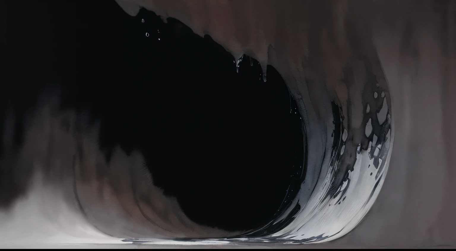 ((masutepiece)), (Professional Photography:1.2), (High Definition:1.3), Best Quality, (watercolor painting:1.3), from below, wide shot, (erotic atmosphere), copious mucus dripping, (simple black background:1.10), pale silver fine ink splashing, landscape