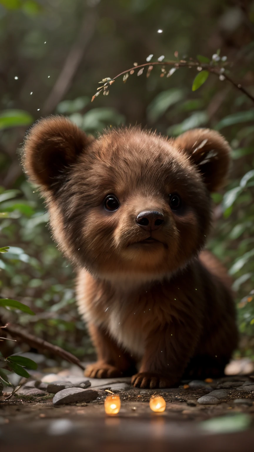 真实感, Realism, brown bear cub, tmasterpiece, Brad Jongsan walks in the jungle (Night of the Fireflies), (higly detailed: 1 1), rough face, natural skin, hiquality, NSFW, pretty eyes, (Detailed face and eyes), (s face: 1 2), tumult, Complementary, real-photo, ...PSD, Lightweight Film Photography, sharp-focus, contrast lighting, Detail Skin, high resolution 8k, Crazy detailing, Realistic, professional photo of a, 8K UHD, dslr, soft light, hiquality, film grains, Fujifilm XT3