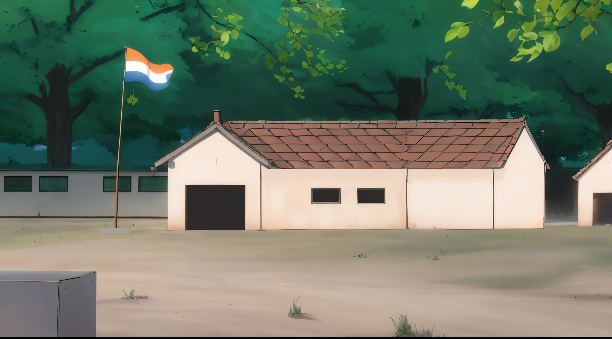 neat roof tiles, neat red roof tiles, two different directions of roof tiles, anime, anime background,