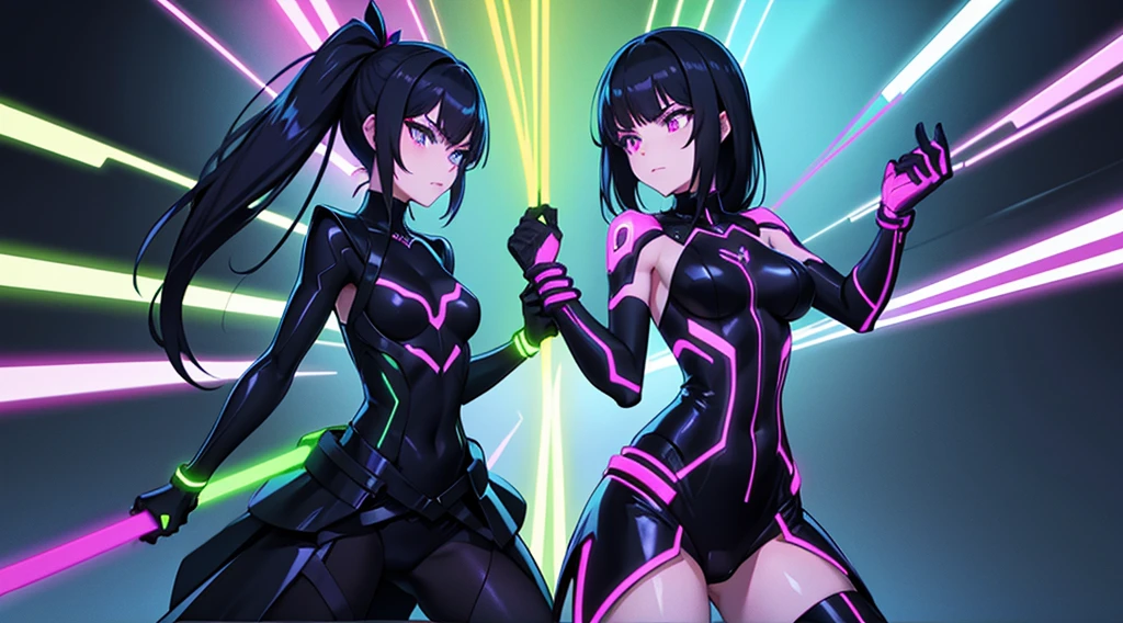 Black and green machina girl, large knuckles, thunder, short black hair, back reactor