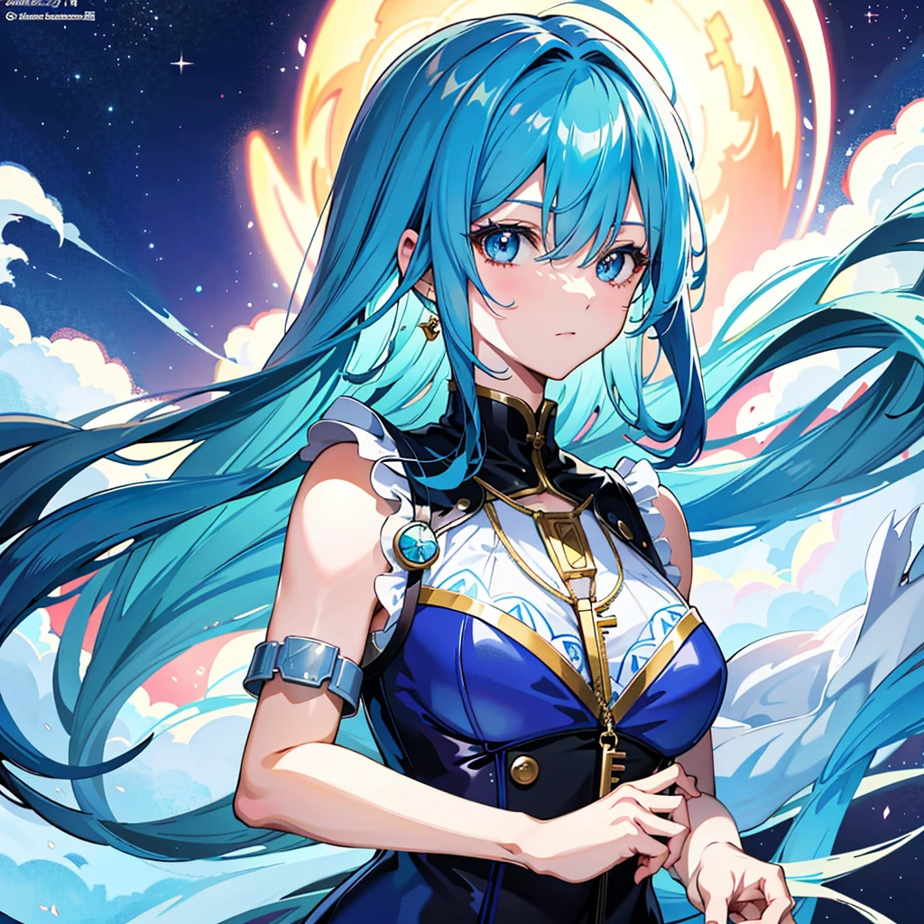 Anime girl with blue hair and blue eyes in blue dress, portrait knights of zodiac girl, Detailed key anime art, anime goddess, high detailed official artwork, Detailed Digital Anime Art, detailed anime art, Trending on ArtStation pixiv, Azure. detailed hairs, Detailed anime artwork, very detailed Artgerm, Anime art wallpaper 8k, clean detailed anime art、top-quality、An ultra-high picture quality、(Highly detailed background 1.0)、Seductive Anime Girl, anime style 4 k, best anime 4k konachan wallpaper,anime moe art style, Anime art wallpaper 8k、Highly rated on pixiv、top-quality、超A high resolution、Per person、soio、Highly rated on Twitter