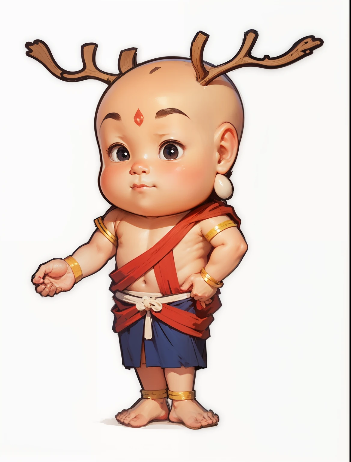 best qualtiy,8k wallpaper,Handsome little monk,(Little monk:1.2),bareheaded,(Facing the screen:1.25),largeeyes,frontage,Surrounded by beautiful flowers and nature。The illustration is a high-definition illustration in 4K resolution,Deer antlers grow on the head,Navy blue swimsuit,Buddhist nun