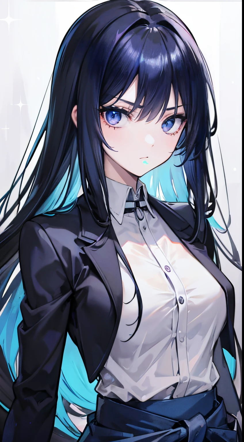 Long blue-gray-black hair，Hair is scattered around the waist , has purple-cross eyes , sexy, intimidating, smart, scholar, 4k eyes, best eyes, pretty face,  pretty eyes, pretty shiny eyes