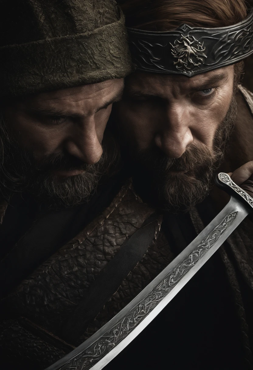 A photo of The Hound carving a unique design into the hilt of his sword,Game of Thrones,The Hound from Game of Thrones