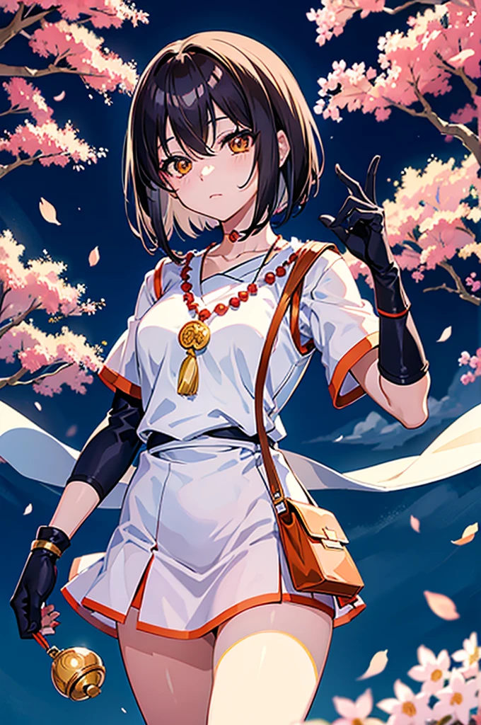 orient、Captain Fumi Sesshomaru、A dark-haired、short-hair、bob、Orange Eye、amber eyes、Brown plumage、Tkin、Tengu、High school students、Grown-up、Naked shirt、seductiv、high socks、gloves、a necklace、Shoulder bag、camera、City Date、Cherry blossoms、hotel、Detailed key anime art, anime goddess,top-quality、An ultra-high picture quality、(Highly detailed background 1.0)、Seductive Anime Girl, anime style 4 k, best anime 4k konachan wallpaper,anime moe art style, Anime art wallpaper 8k、Highly rated on pixiv、top-quality、超A high resolution、Per person、soio、Highly rated on Twitter
