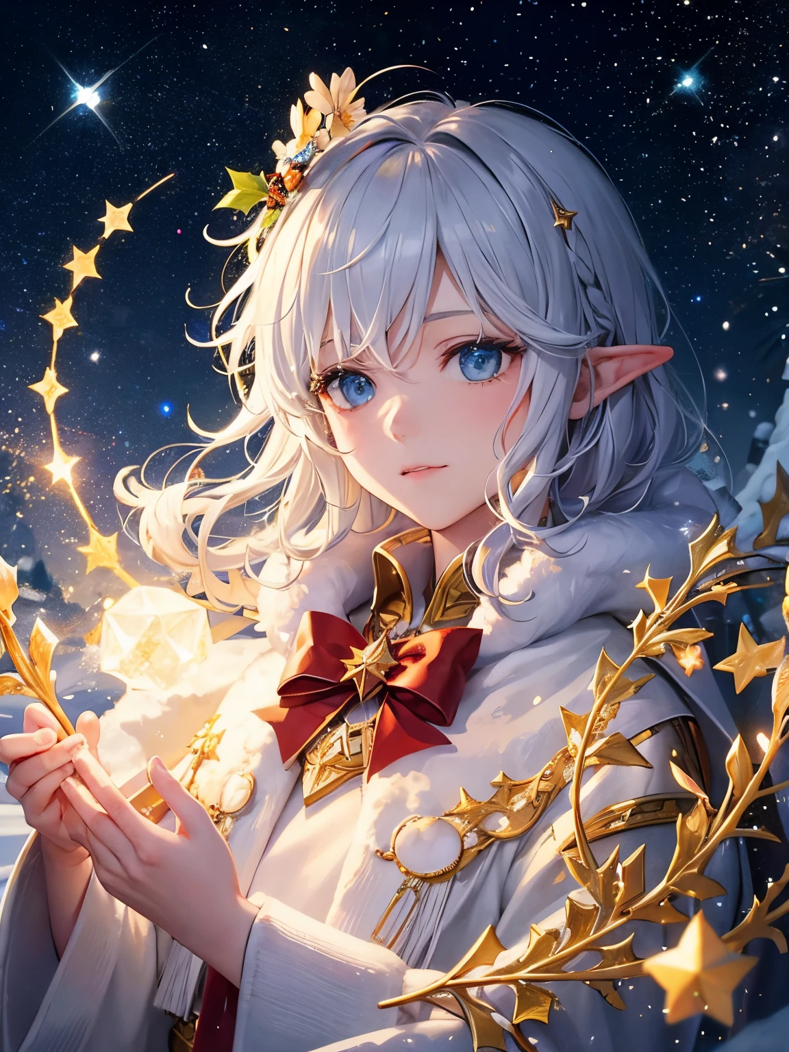 A woman with white hair and blue eyes holding a star - SeaArt AI