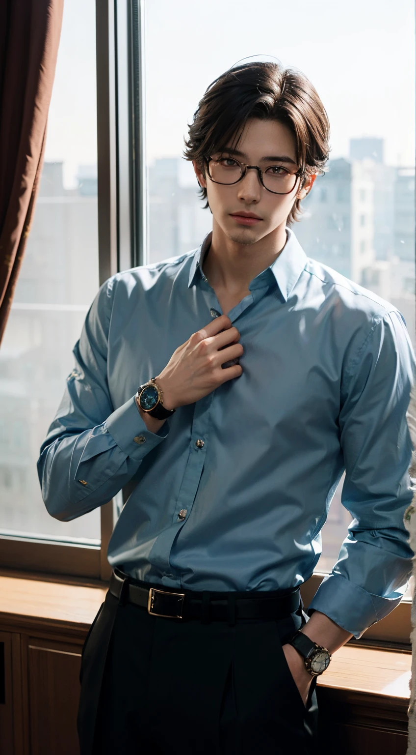 40 years old、Cool Uncle、In a suit、Glasses