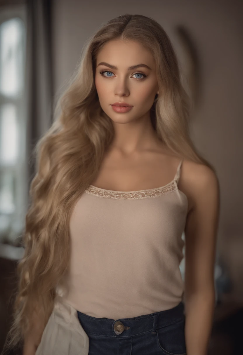 arafed woman fully , sexy girl with blue eyes, ultra realistic, meticulously detailed, portrait sophie mudd, blonde hair and large eyes, selfie of a young woman, bedroom eyes, violet myers, without makeup, natural makeup, looking directly at the camera, face with artgram, subtle makeup, stunning full body shot in club, large size bust