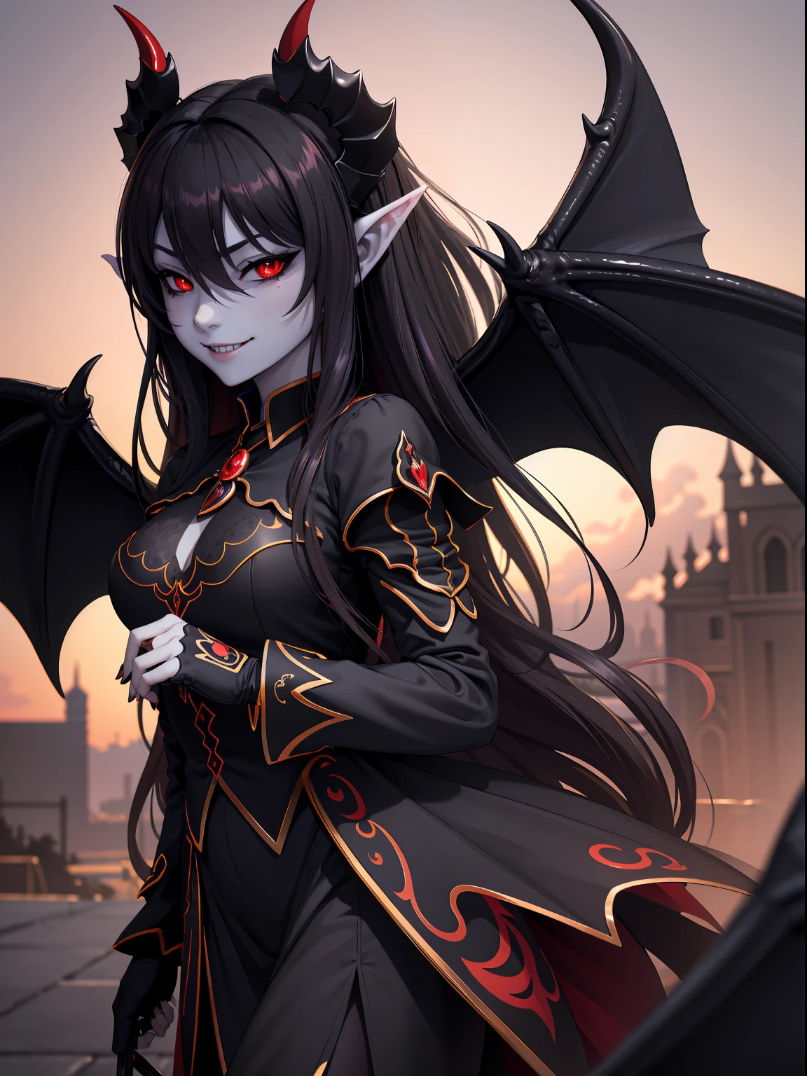 (highly detailed:1.3), evil smile, black sclera, 
mgedemon, wings, tail, , completely , 
Ultra-detail, (highres:1.1), best quality, (masterpiece:1.3), cinematic lighting, POVHipGrabCowgirl, heterohromia, on the street, night, black clothes