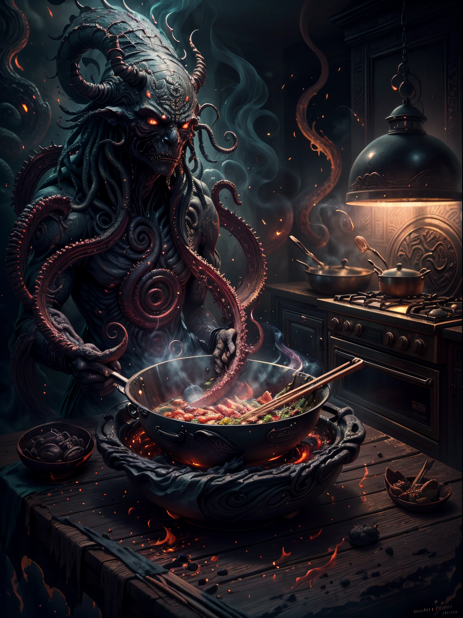 <lora:Hastur-000001:0.71> hastur, king in yellow, cooking, scrambled_egg, wok, from_above,, (masterpiece:1.3), (best_quality:1.3), (ultra_detailed:1.3), 8k, extremely_clear, realism, (ultrarealistic:1.3),, insane details, intricate details, hyperdetailed, ultra detailed, extreme detailed, highest detailed, high_detail, colorful, beautiful, hdr, photorealistic, highres, ultra_high_res, photography, aesthetic, extremely_delicate,