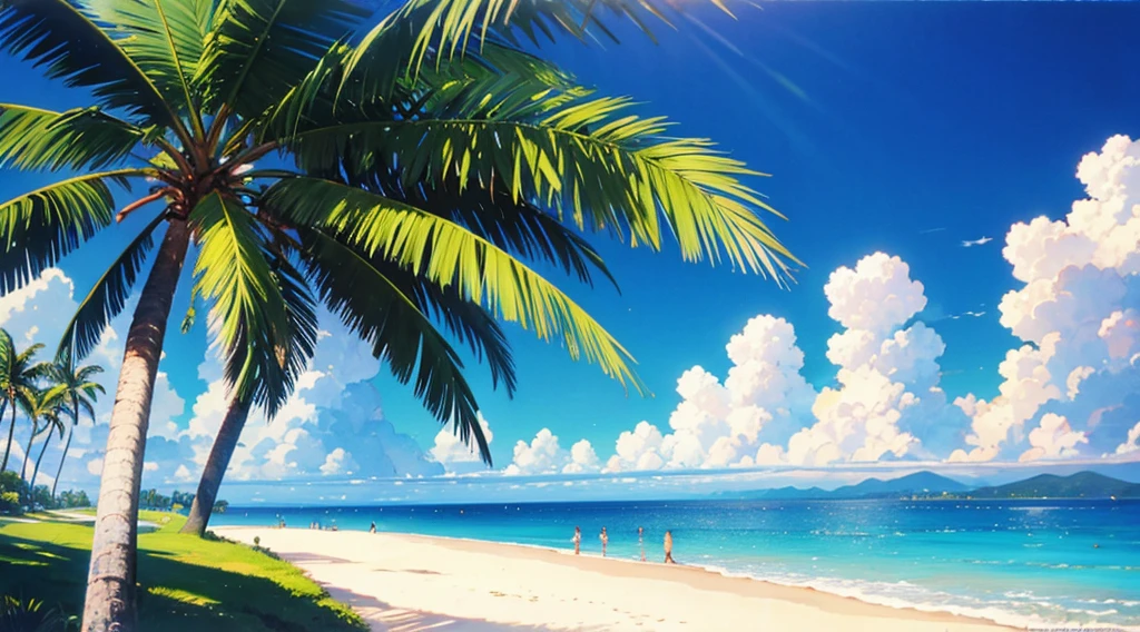 1990s, summer sky, beach, palm tree
