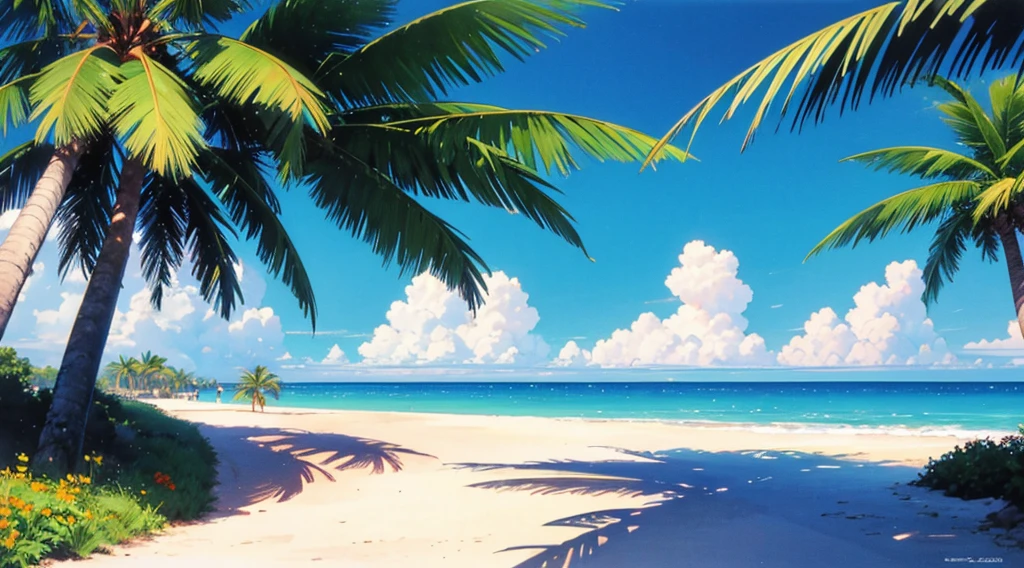 1990s, summer sky, beach, palm tree