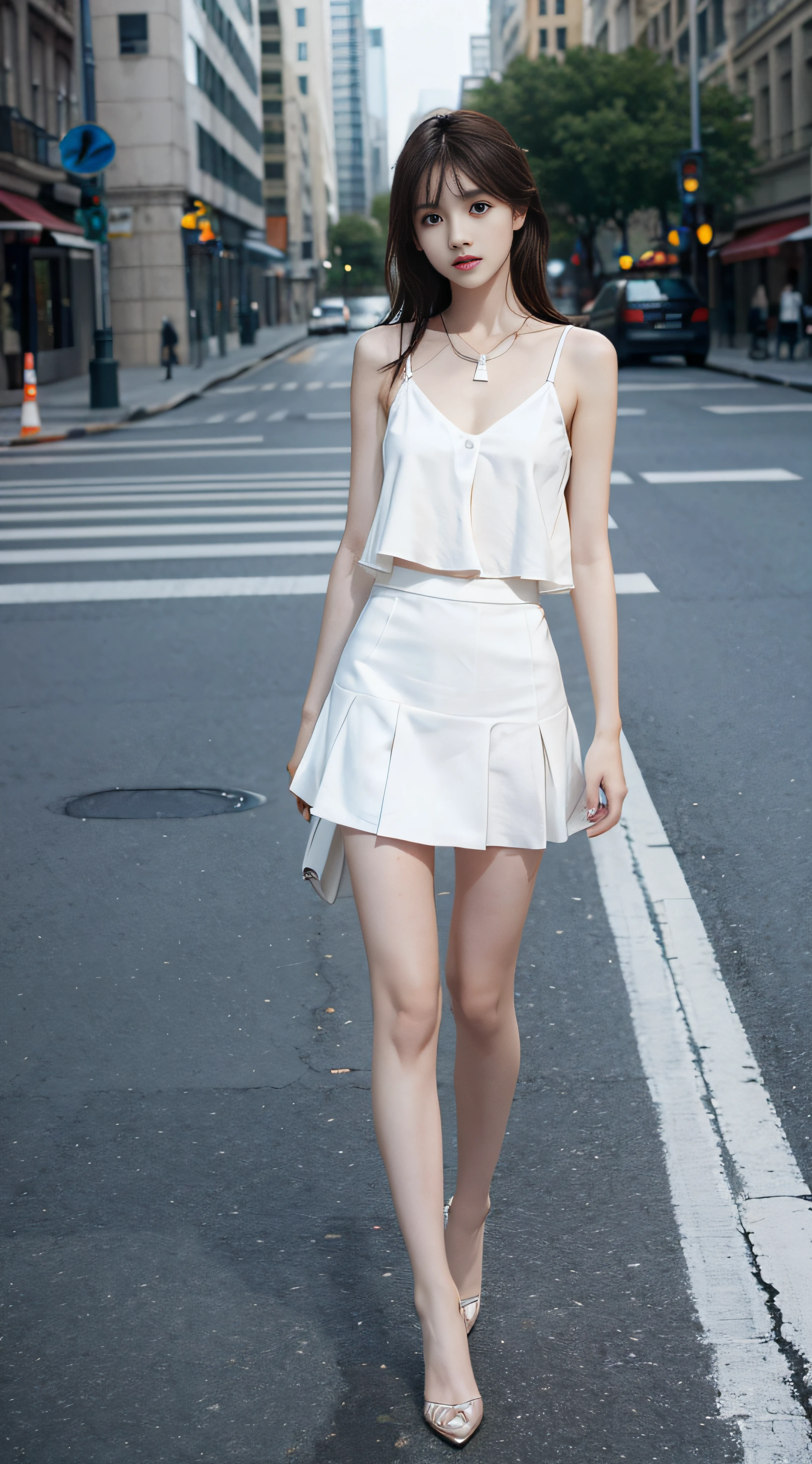 top Quority，Ultra-clear resolution，Clear  eyes，plain face，s the perfect face，White skin，Perfect chest，with perfect legs，Random color style skirt，Random environment