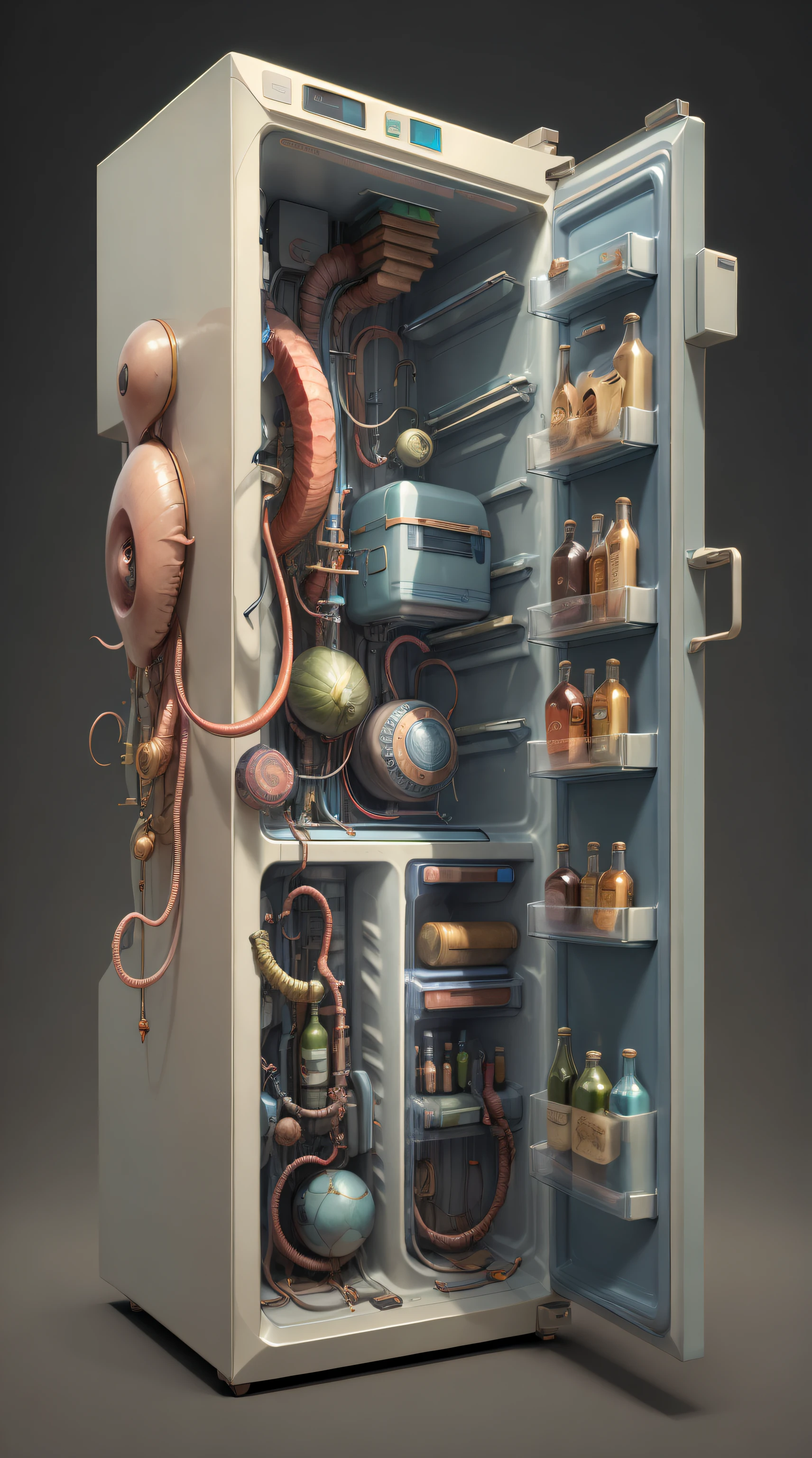 BiopunkAI: Refrigerator, detailed and intricate,