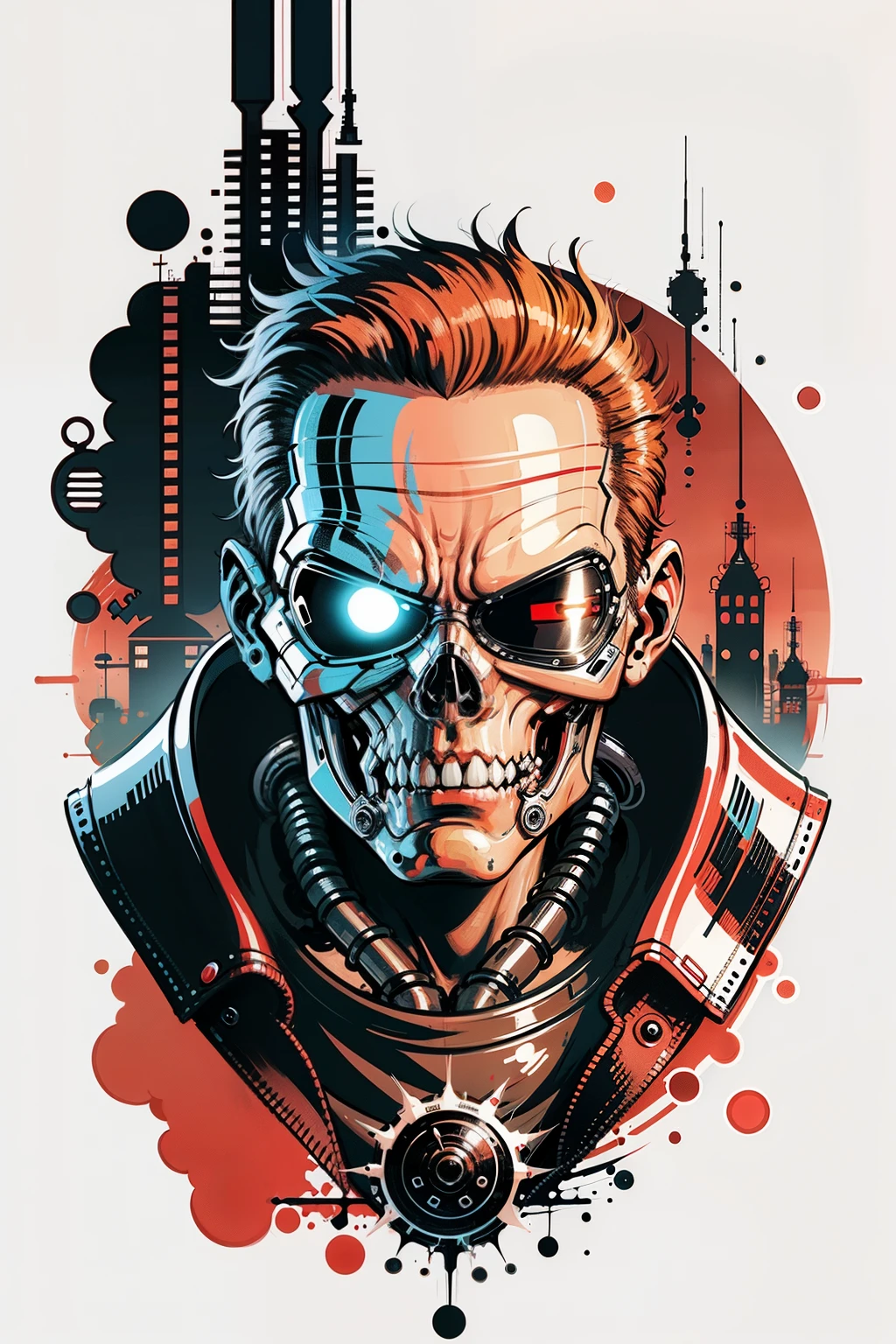 ((terminator)) design artwork, flat design of a retro vintage, colorful tones, highly detailed clean, vector image