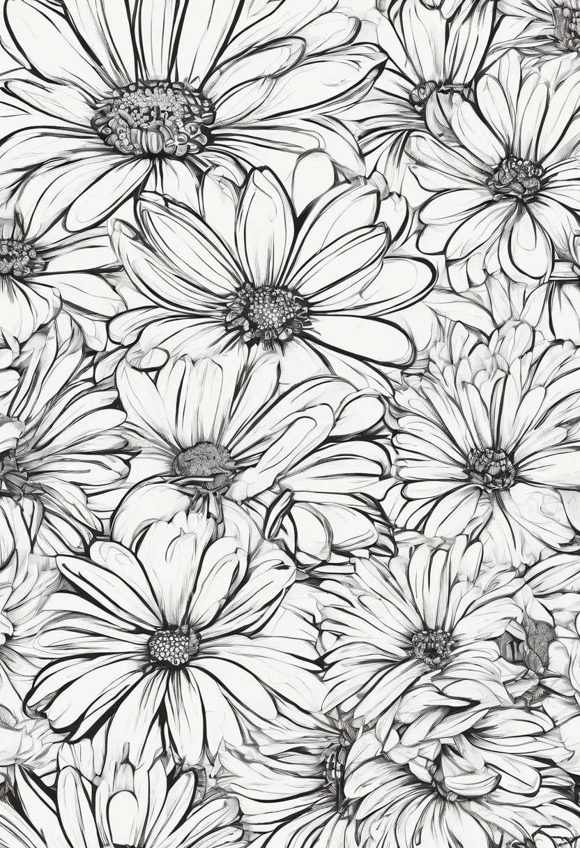 Daisy flowers, Mono Color, Solid line, Wallpaper style, deep dark background