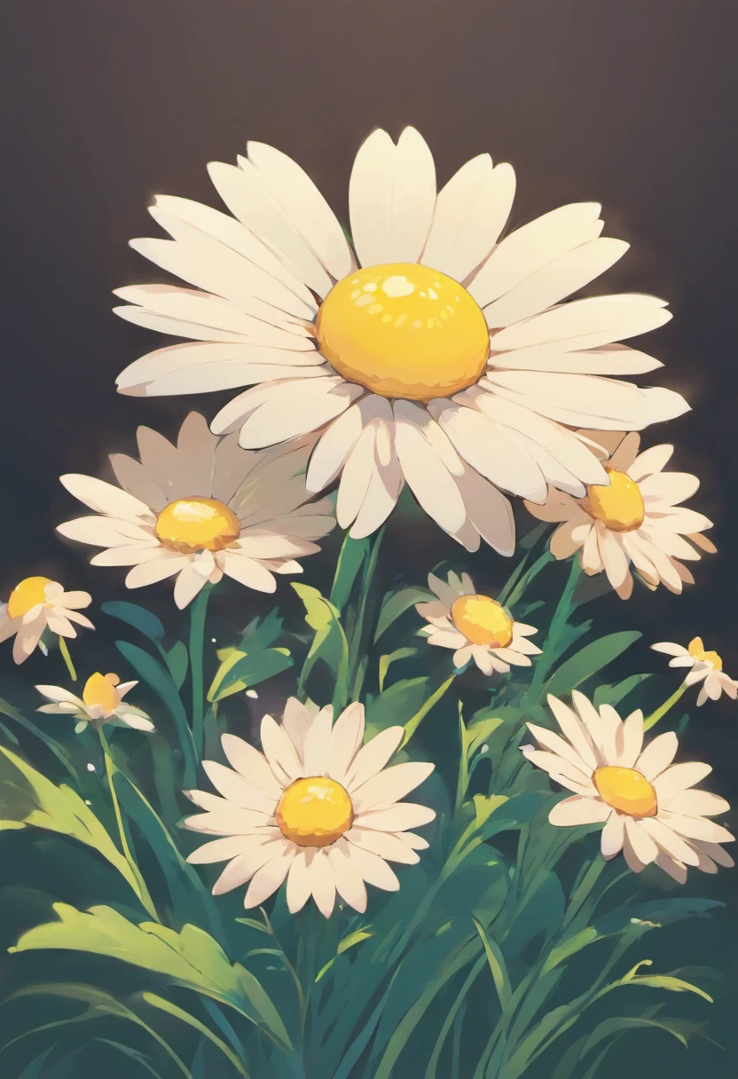 Daisy flowers, pastel colour, Solid line, Wallpaper style, Deep dark background