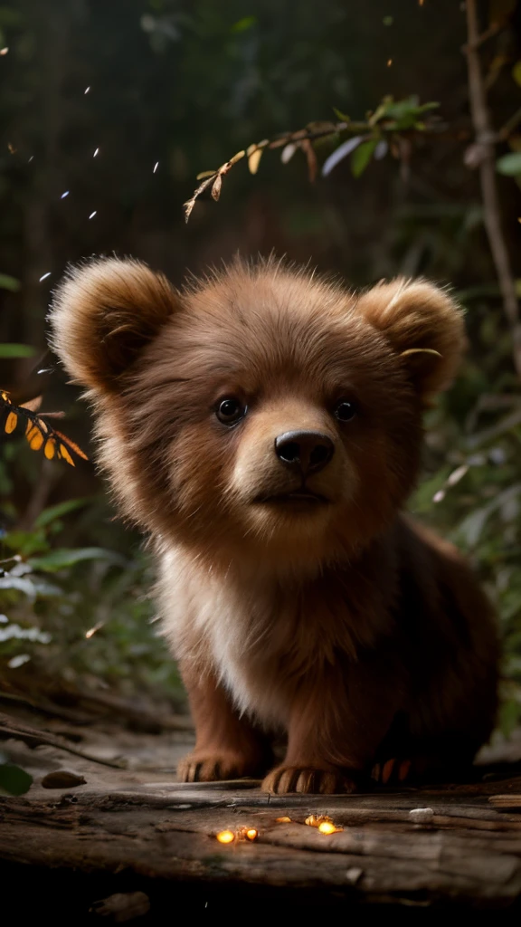 真实感, Realism, brown bear cub, tmasterpiece, Brad Jongsan walks in the jungle (Night of the Fireflies), (higly detailed: 1 1), rough face, natural skin, hiquality, NSFW, pretty eyes, (Detailed face and eyes), (s face: 1 2), tumult, Complementary, real-photo, ...PSD, Lightweight Film Photography, sharp-focus, contrast lighting, Detail Skin, high resolution 8k, Crazy detailing, Realistic, professional photo of a, 8K UHD, dslr, soft light,  hiquality, film grains, Fujifilm XT3