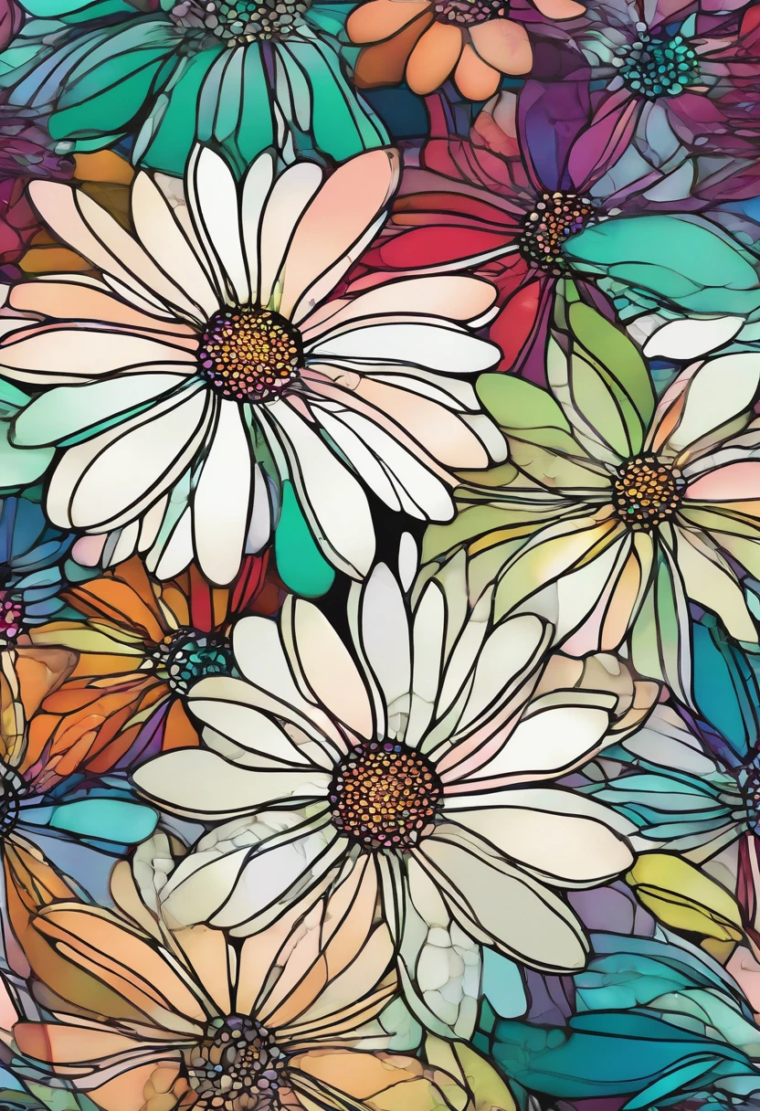 Daisy flowers, pastel colour, Solid line, Wallpaper style, Deep dark background