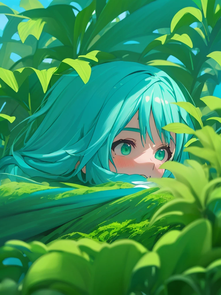 1 girl, cabelo azul com fundo verde, olhos grandes azuis detalhados, olhar curioso, Poderes roxos e verde brilhantes e desfocados, fundo verde, folhas voando desfocado, (Papel de parede extremamente detalhado da unidade CG 16k:1.1), (Strength that eliminates noise: 1.45), (tObra-prima:1.37), ((Arte Oficial)), UHD