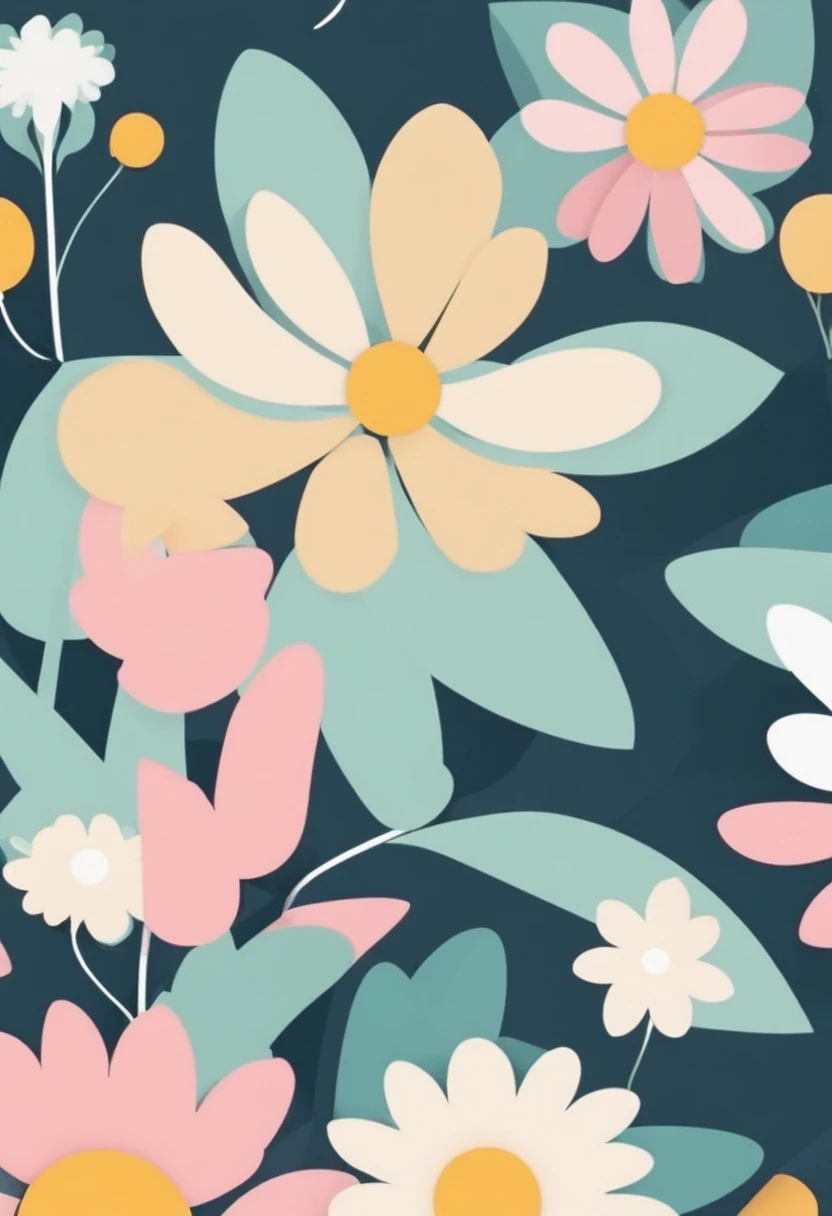 Daisy flowers, pastel colour, Solid line, Wallpaper style, Deep dark background