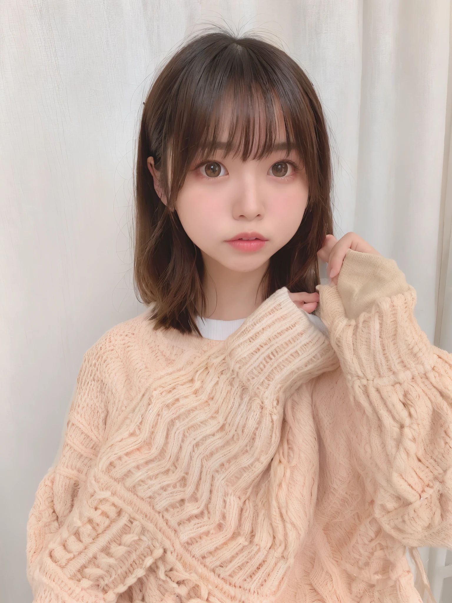 (highest quality, 4K, High resolution, table top:1.2), super detailed, realistic:1.37, beautiful and fine eyes, beautiful detailed lips, highly detailed eyes and face, long eyelashes, down coat, mini pleated skirt、 innocent smile, rosy cheeks, station platform, baby-faced girl, thighs thighs thighs, lively atmosphere、snow scene、short cut hair、爆笑