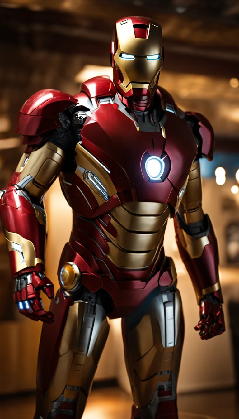(best quality,4k,highres,masterpiece:1.2),Ultra-detailed,Iron Man in full body shot,extremely detailed suit and features,hyper-realistic art style, vibrant colors, studio lighting