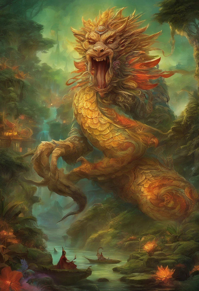 Indonesian's Monster and culture with high-resolution texture and details, poster, streat wear design, 1990 vibe, HD texture, Javanese Culture, Bali's Culture, REPAIR BODY,high-resolution texture and details