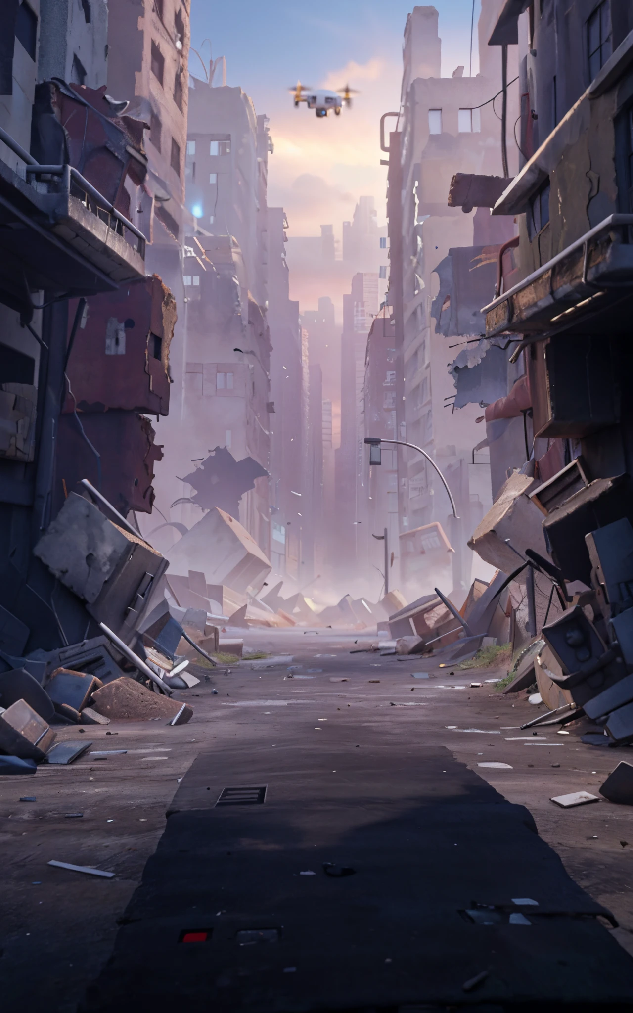 City of Arafeld，There was a lot of rubble and debris on the ground, destroyed city, em uma paisagem urbana arruinada, An abandoned dystopian city, ruined cityscape, post - apocalyptic city streets, Dystopian digital concept art, outdoors ruined cityscape, post - apocalyptic city, cyberpunk city abandoned, post apocalyptic district, destroyed city in background, dystopian city, post apocalyptic city